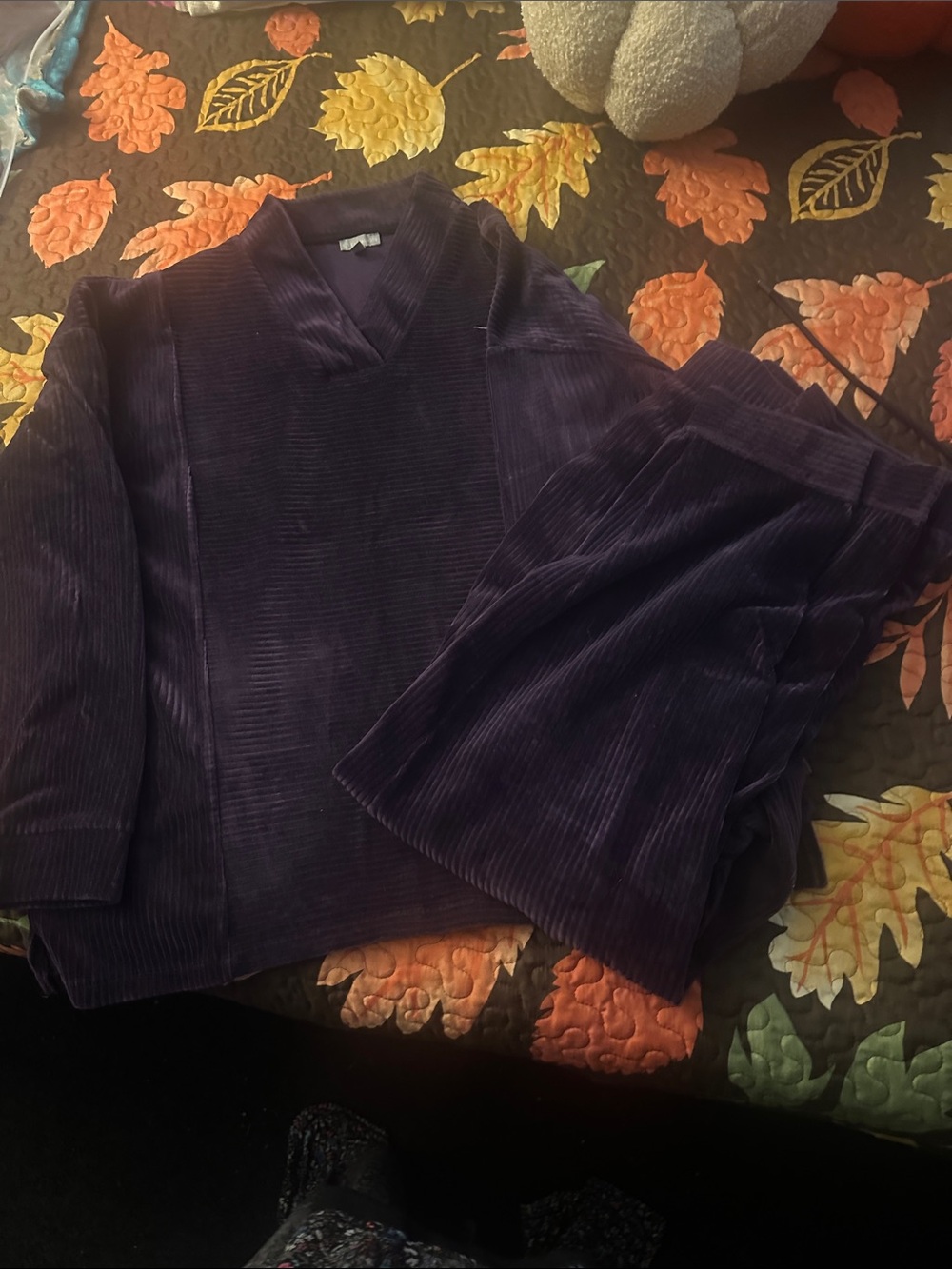 Talbots Deep Purple V-Neck Corduroy Sweater Set